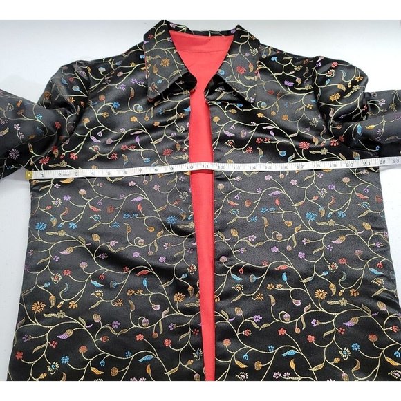 Robert Louis Lined Black Metallic Floral Silk Blend Open Front Jacket Size M/L - Picture 12 of 16